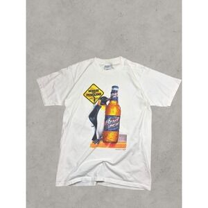 Vintage 1996 Bud Ice Beware the Penguins T-Shirt White Gildan Large Beer Promo